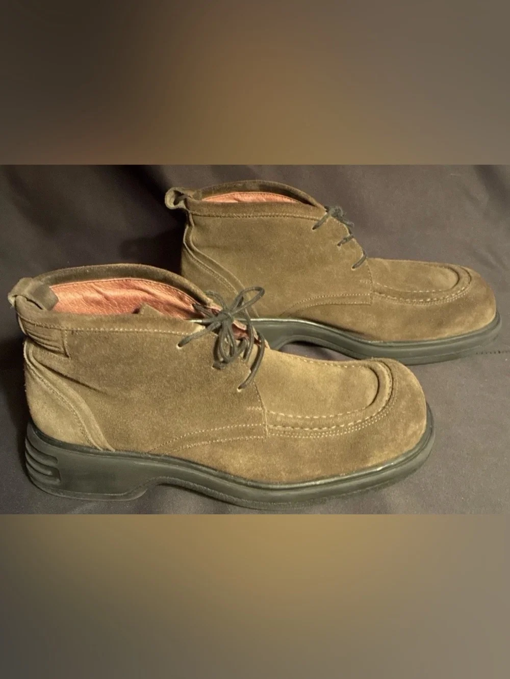 VTG 90s Shellys London Suede Boots Square Toe Made in EEC Chunky Grunge Chukka